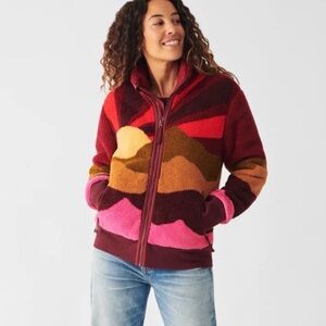 Faherty Desert Mountain High Pile Fleece Zip Jacket in Desert Mountain Sunrise